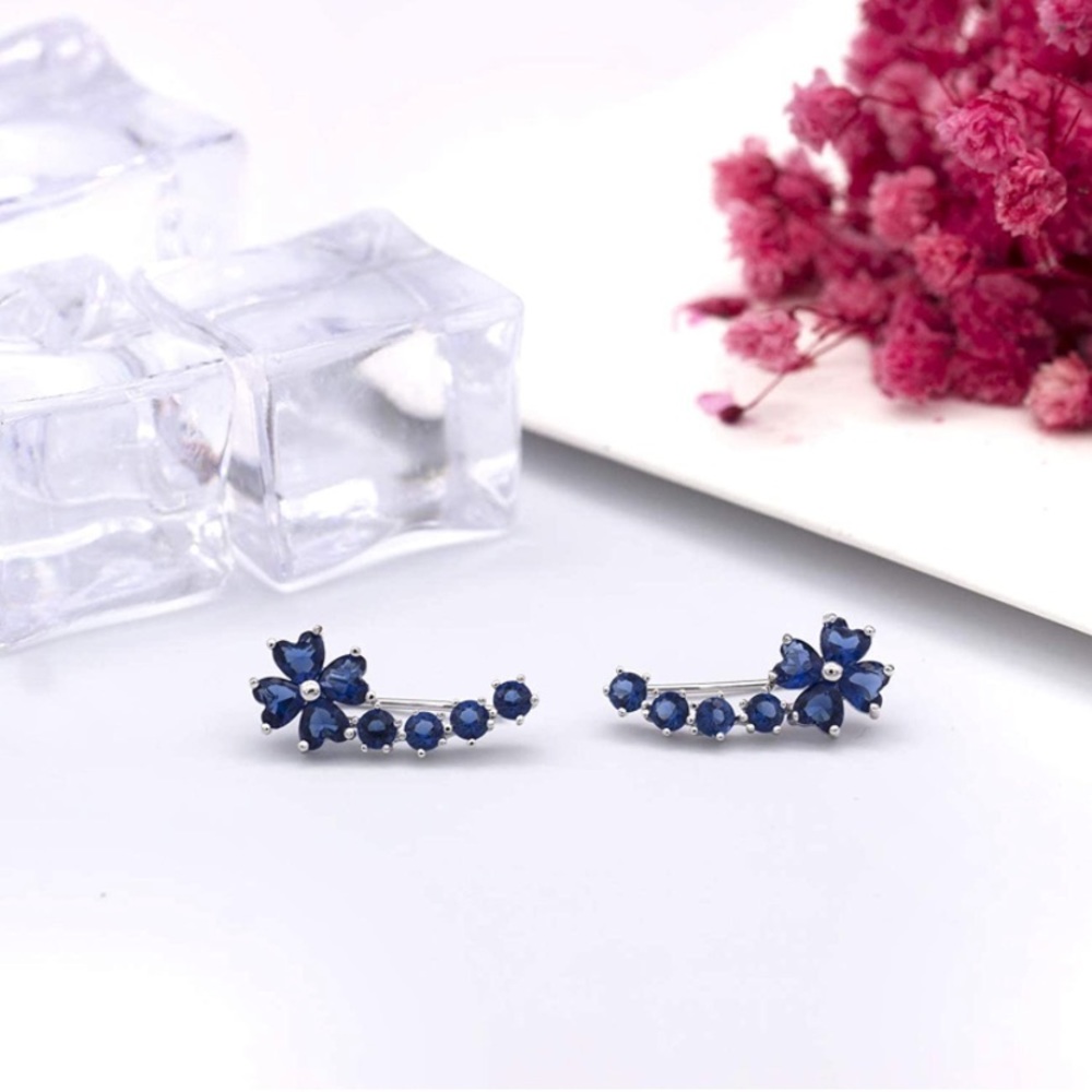 Flower Cubic Zirconia Crystal EarClimbers - Picture 2 of 5